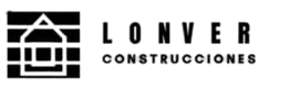 Lonver Construcciones logo featuring a house icon with geometric design in black and white