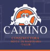 Camino restaurant logo with orange and white rooster head design on dark blue background